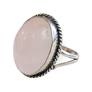 925 Sterling Silver Rose Quartz Gemstone Statement Oval Twisted Ring sz 7
